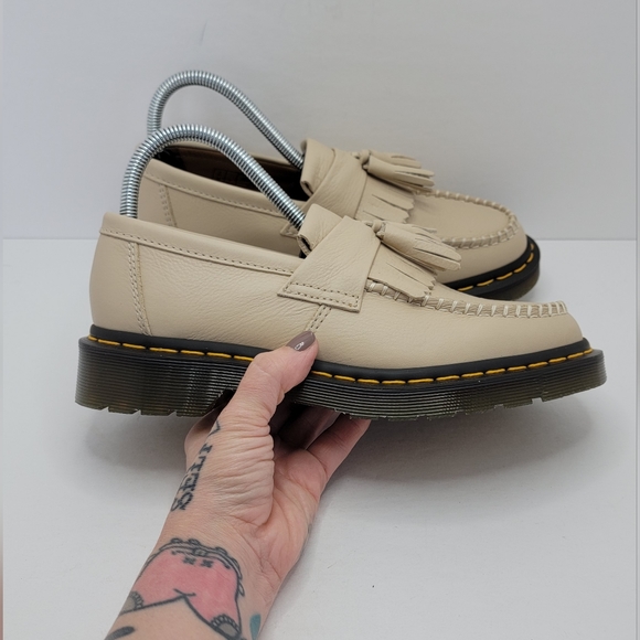 Dr. Martens | Adrian beige tan leather chunky tassel loafer shoes | WMS 7 - Picture 3 of 11